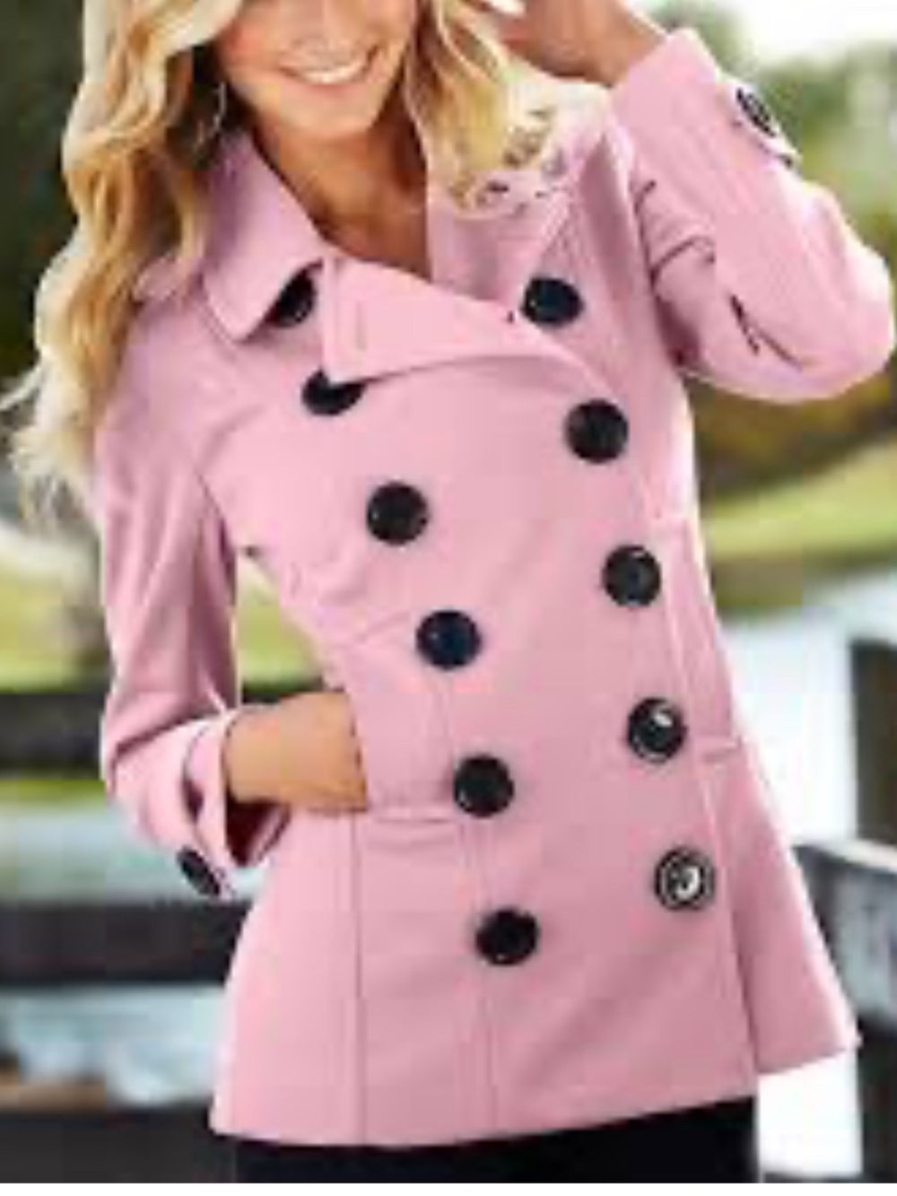 Venus Peacoat Jacket Women’s Size 6 Pink Double Breasted Black Buttons NWOT
